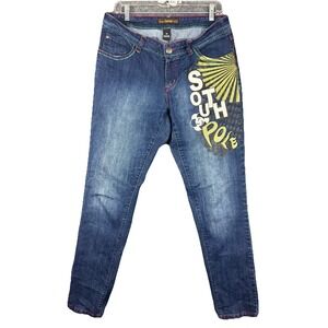 SouthPole Jeans Womens 14 Y2K Straight Leg Embroidered‎ Graphic Print Streetwear